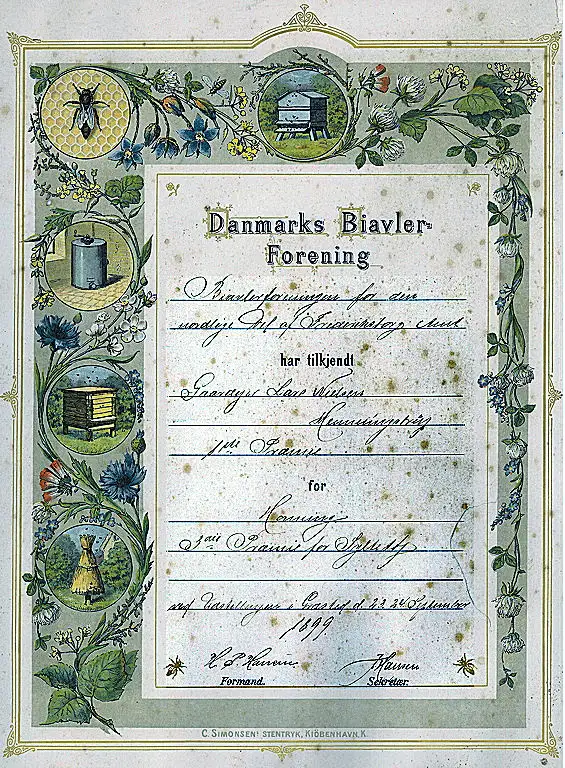 Diplom, biavlerforening, 1899