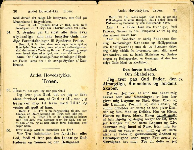 Luthers lille Katekismus, som de unge skulle terpe for at bestå deres kundskabsprøve. Udgave fra 1913.